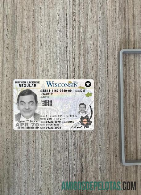 Carteira de motorista dos EUA Wisconsin 2023 presente fotolook frente baixar para verificação